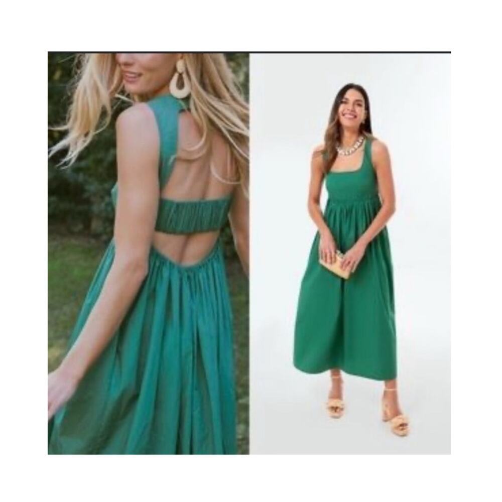 Green Sleeveless Square-Neck Midi Dress